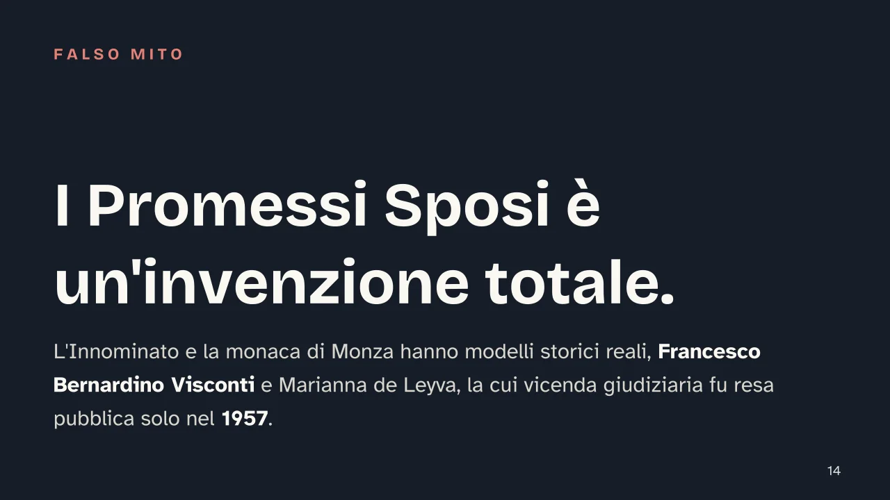 Slide 14 della presentazione su Alessandro Manzoni e I Promessi Sposi: I Promessi Sposi è un'invenzione totale.