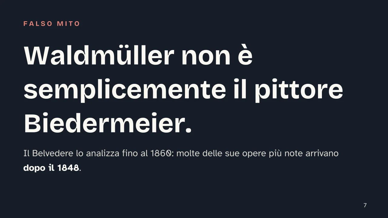 Slide 7 della presentazione su Biedermeier: Waldmüller non è semplicemente il pittore Biedermeier.