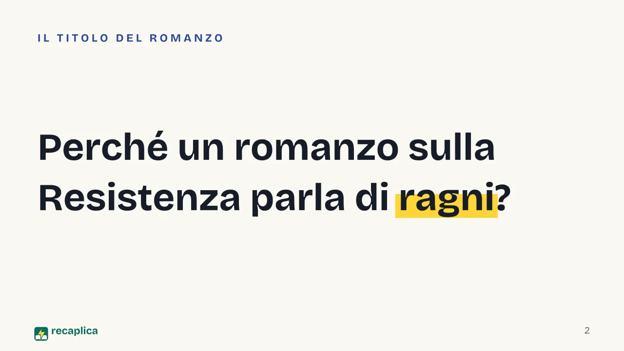 Slide 2 della presentazione su Il sentiero dei nidi di ragno di Calvino: Perché un romanzo sulla Resistenza parla di ragni?