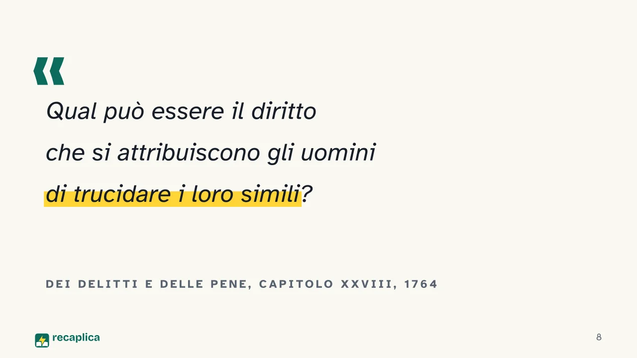 Slide 8 della presentazione su Cesare Beccaria: Dei delitti e delle pene, capitolo XXVIII, 1764