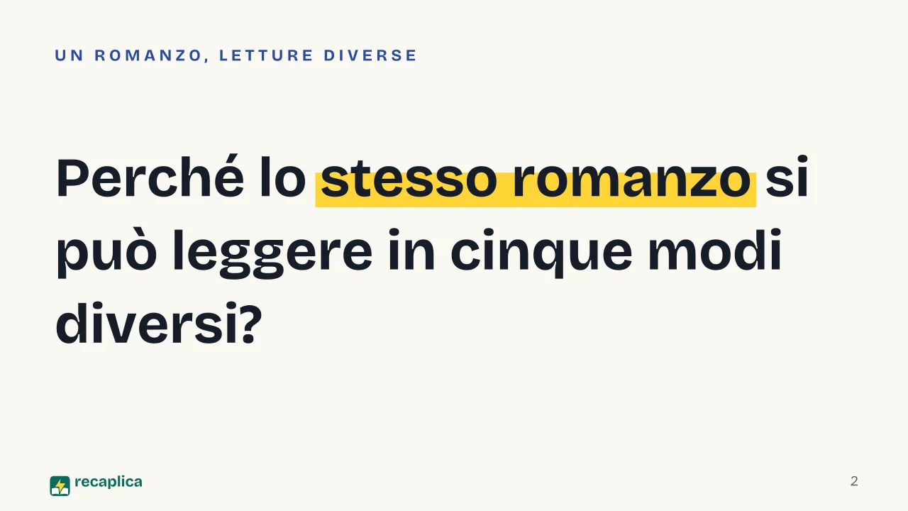 Slide 2 della presentazione su Critica letteraria: Perché lo stesso romanzo si può leggere in cinque modi diversi?