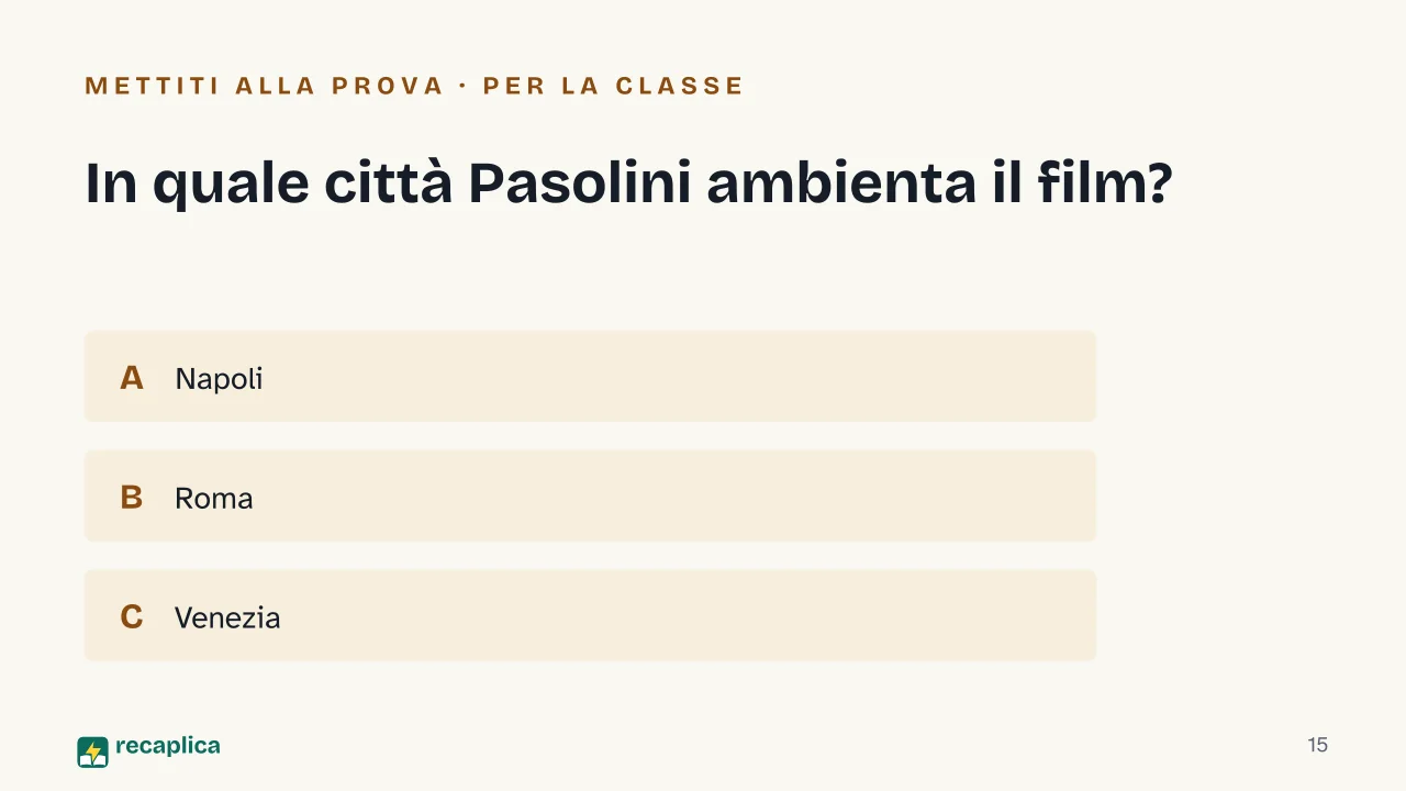 Slide 15 della presentazione su Il Decameron di Pasolini: In quale città Pasolini ambienta il film?