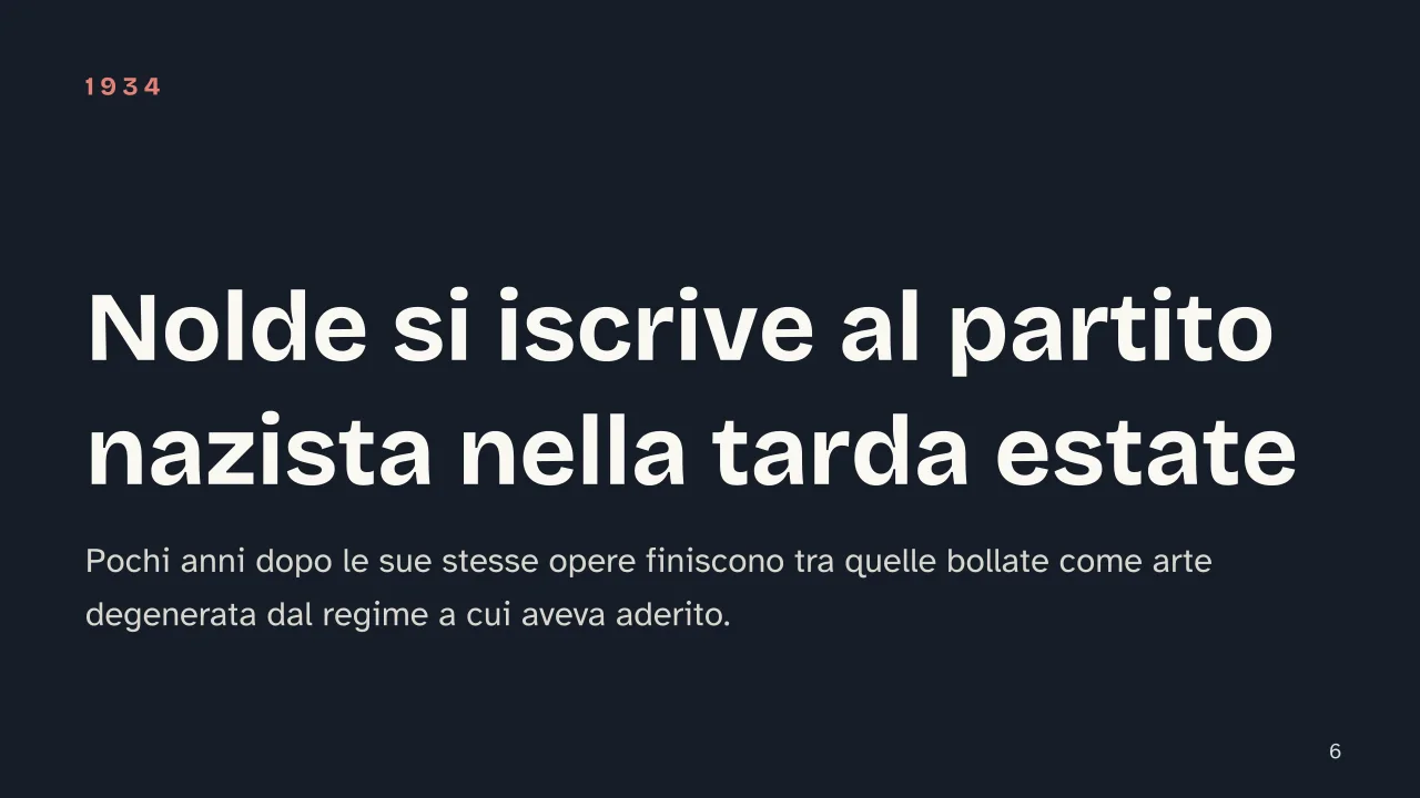 Slide 6 della presentazione su Emil Nolde: Nolde si iscrive al partito nazista nella tarda estate