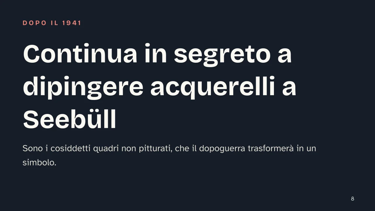 Slide 8 della presentazione su Emil Nolde: Continua in segreto a dipingere acquerelli a Seebüll