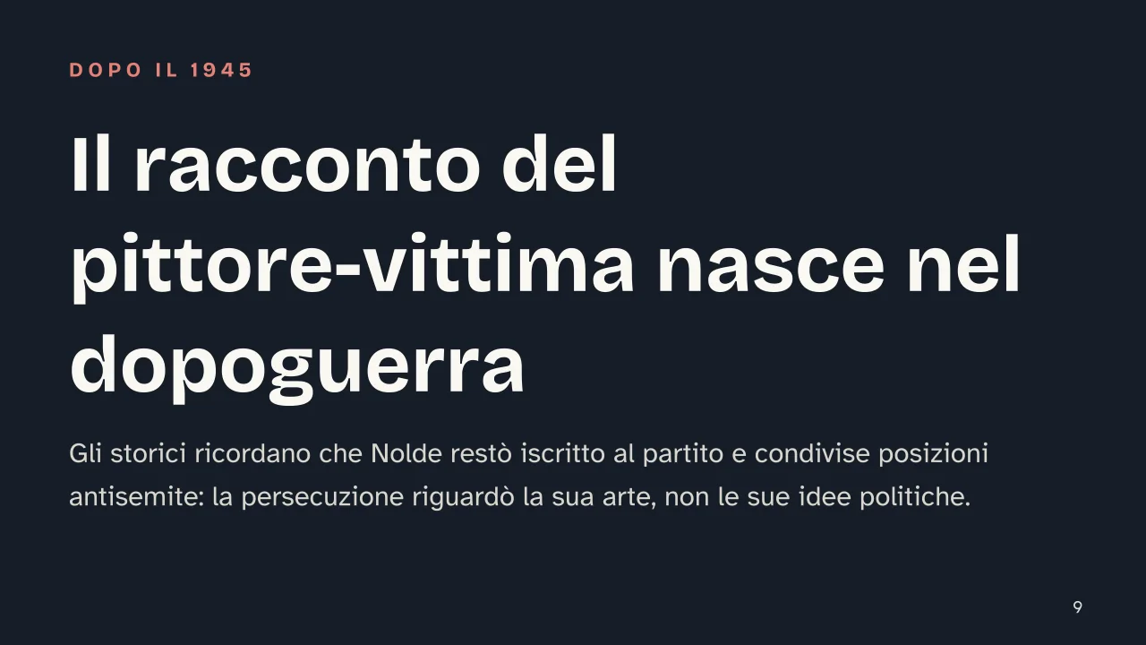 Slide 9 della presentazione su Emil Nolde: Il racconto del pittore-vittima nasce nel dopoguerra