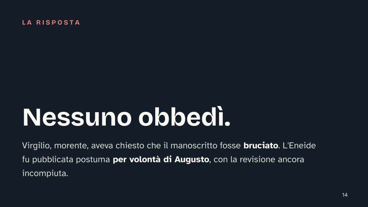 Slide 14 della presentazione su Eneide di Virgilio: Nessuno obbedì.