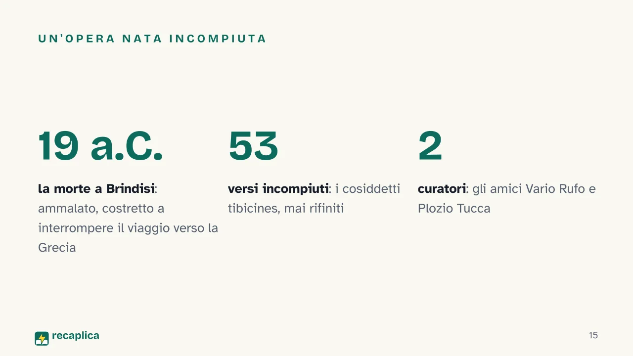 Slide 15 della presentazione su Eneide di Virgilio: Un'opera nata incompiuta