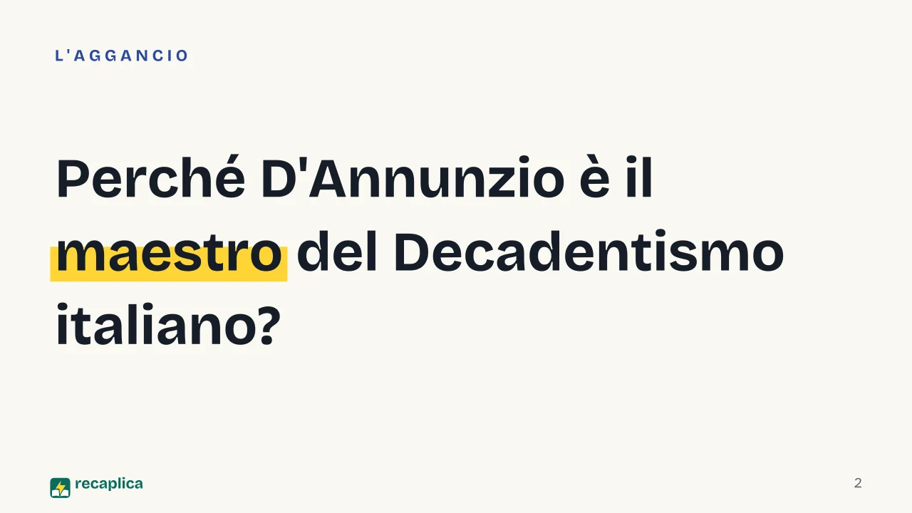 Slide 2 della presentazione su Gabriele D'Annunzio: Perché D'Annunzio è il maestro del Decadentismo italiano?