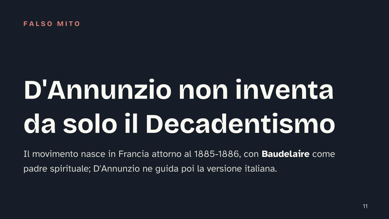 Slide 11 della presentazione su Gabriele D'Annunzio: D'Annunzio non inventa da solo il Decadentismo