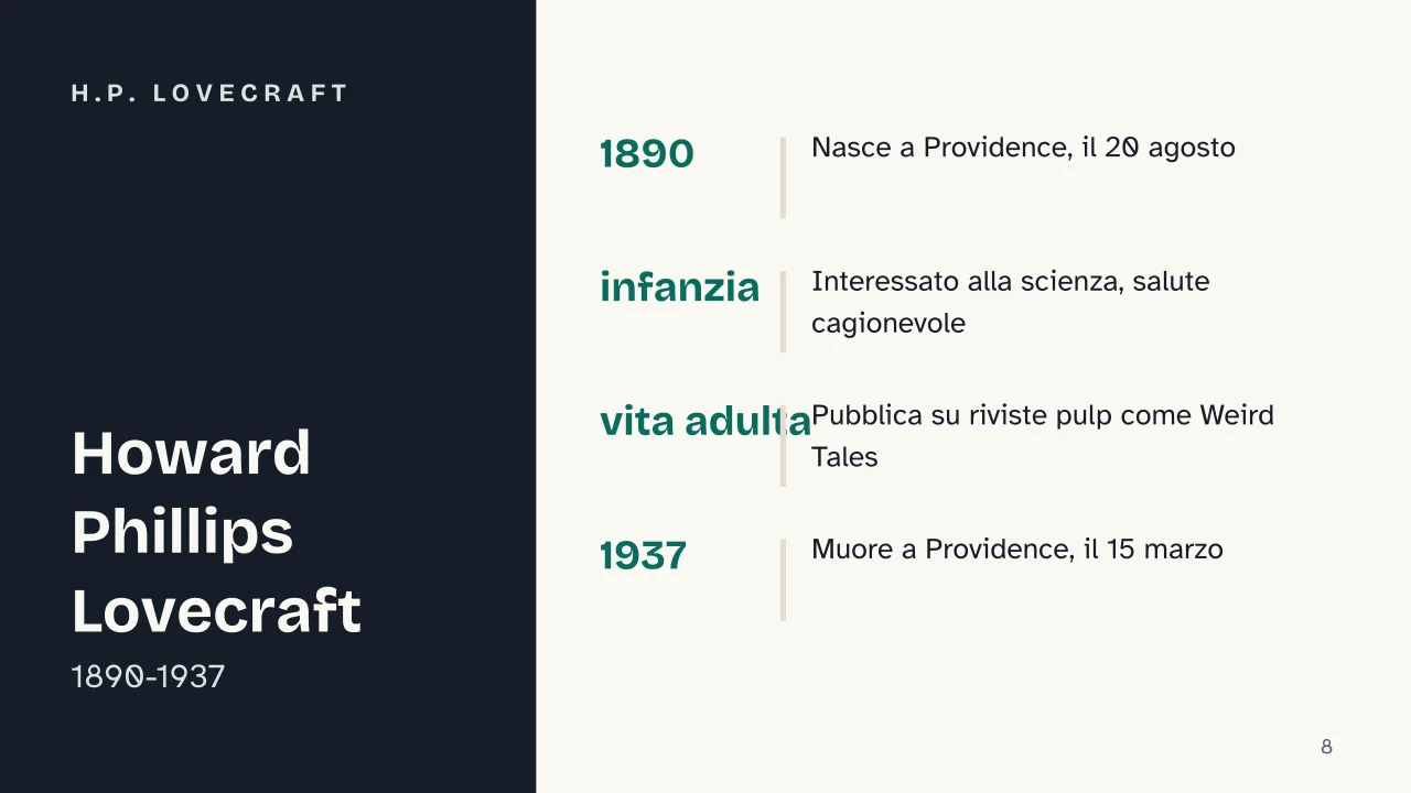 Slide 8 della presentazione su Genere horror: H.P. Lovecraft