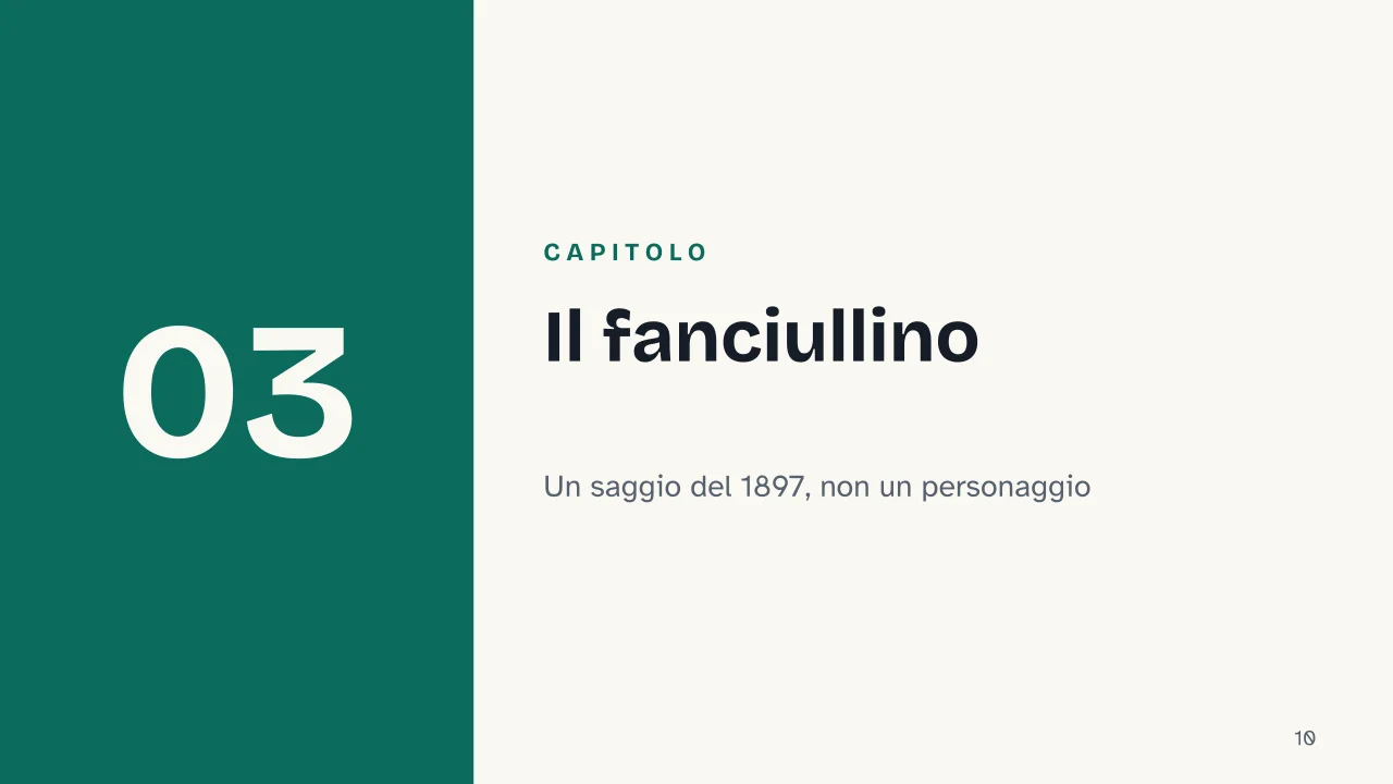 Slide 10 della presentazione su Giovanni Pascoli: Capitolo 03: Il fanciullino