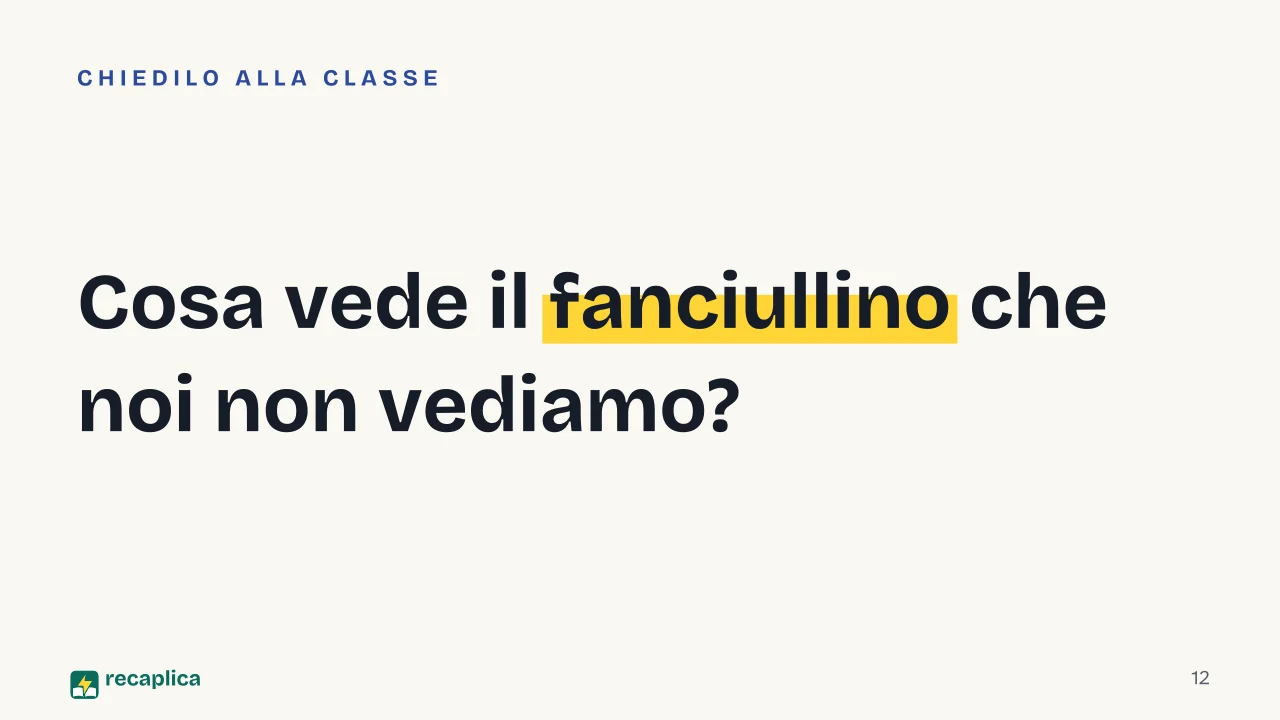Slide 12 della presentazione su Giovanni Pascoli: Cosa vede il fanciullino che noi non vediamo?