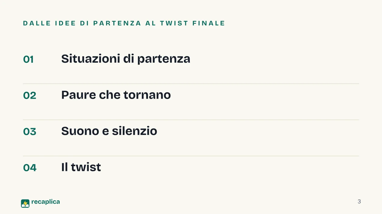 Slide 3 della presentazione su Idee per una storia horror: Dalle idee di partenza al twist finale