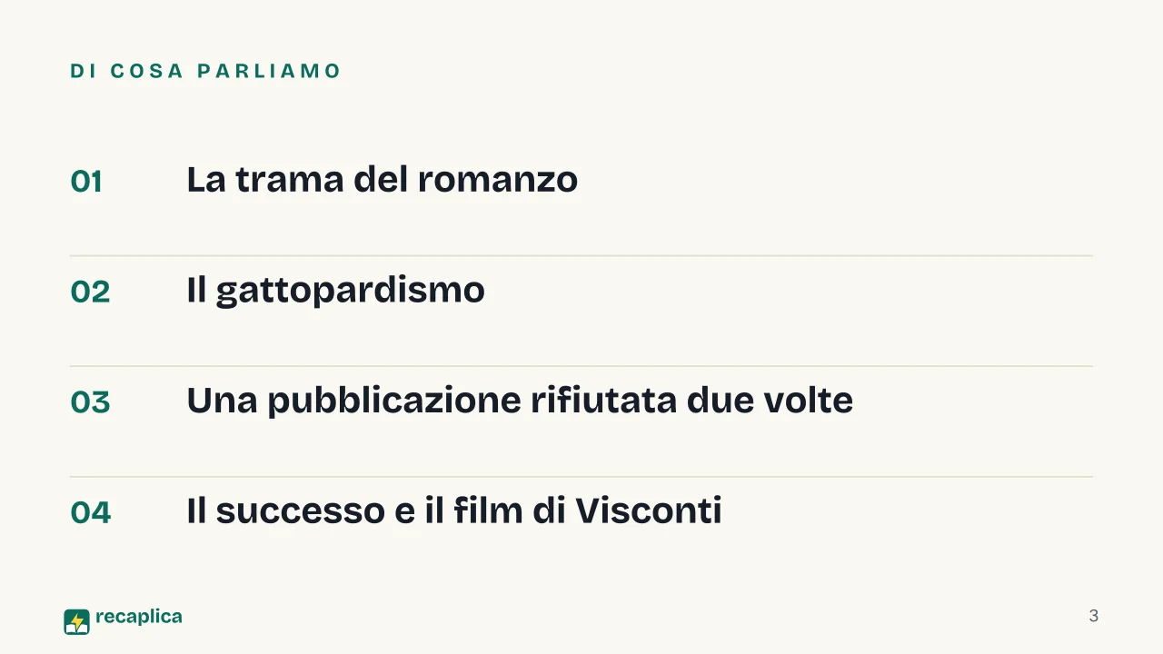 Slide 3 della presentazione su Il Gattopardo di Tomasi di Lampedusa: Di cosa parliamo