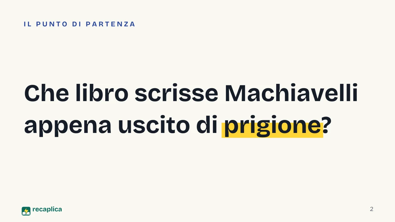 Slide 2 della presentazione su Il Principe di Machiavelli: Che libro scrisse Machiavelli appena uscito di prigione?