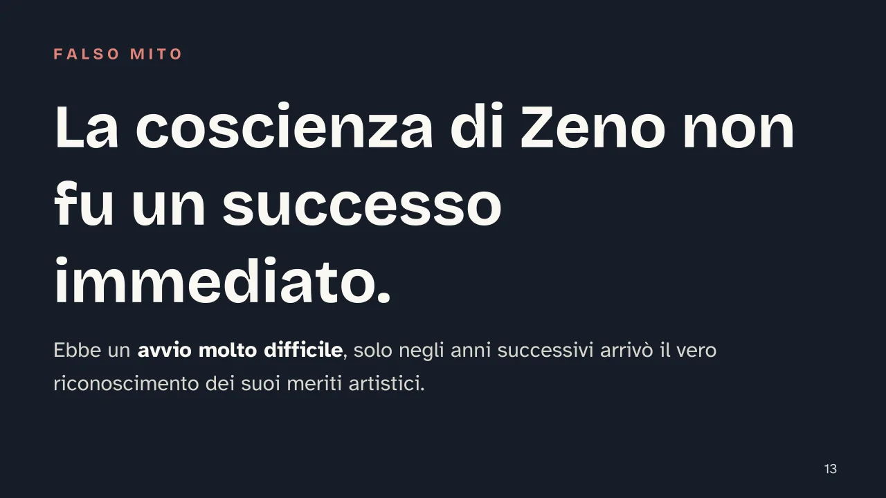 Slide 13 della presentazione su Italo Svevo: La coscienza di Zeno non fu un successo immediato.
