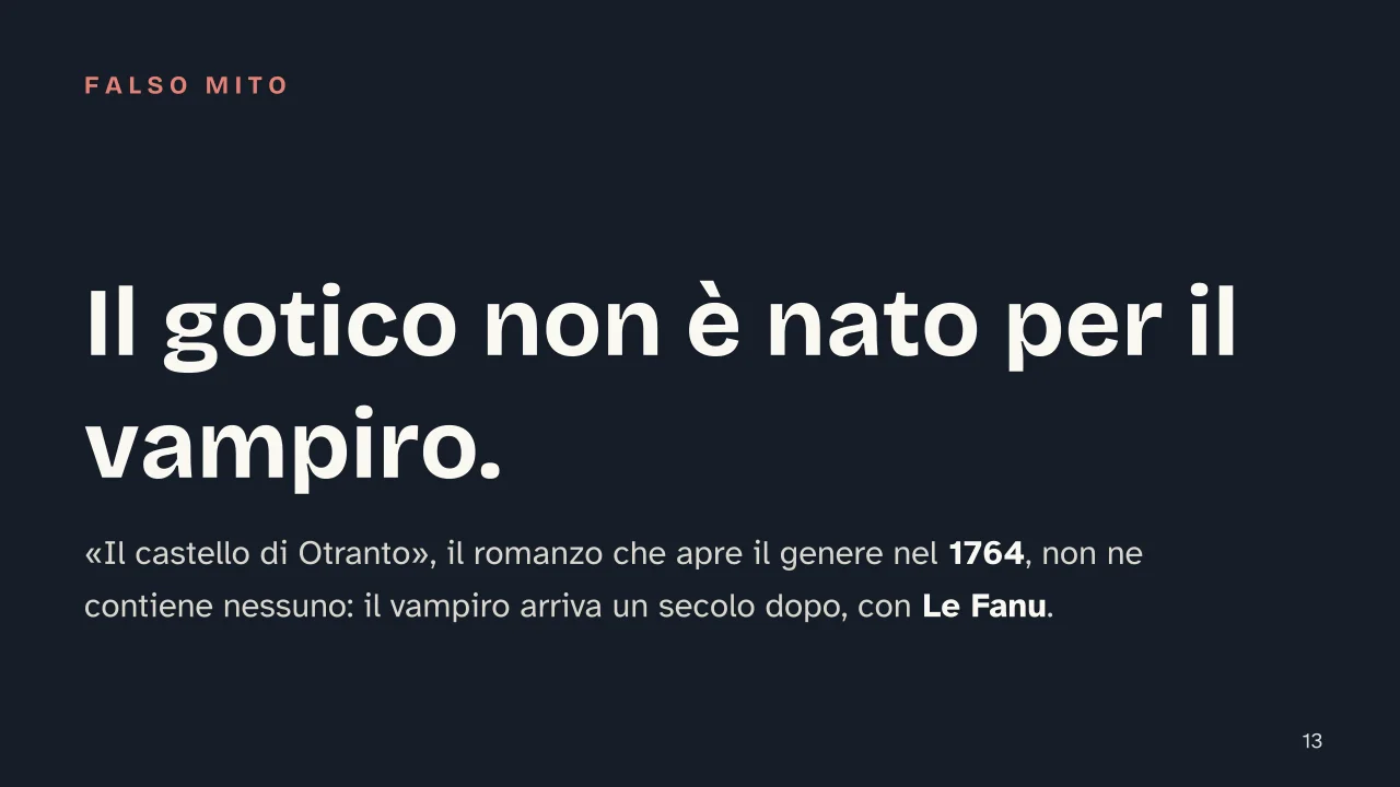 Slide 13 della presentazione su Romanzo gotico: Il gotico non è nato per il vampiro.