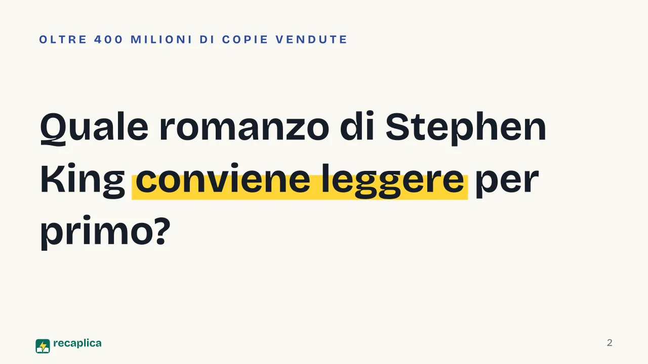 Slide 2 della presentazione su Libri di Stephen King: Quale romanzo di Stephen King conviene leggere per primo?
