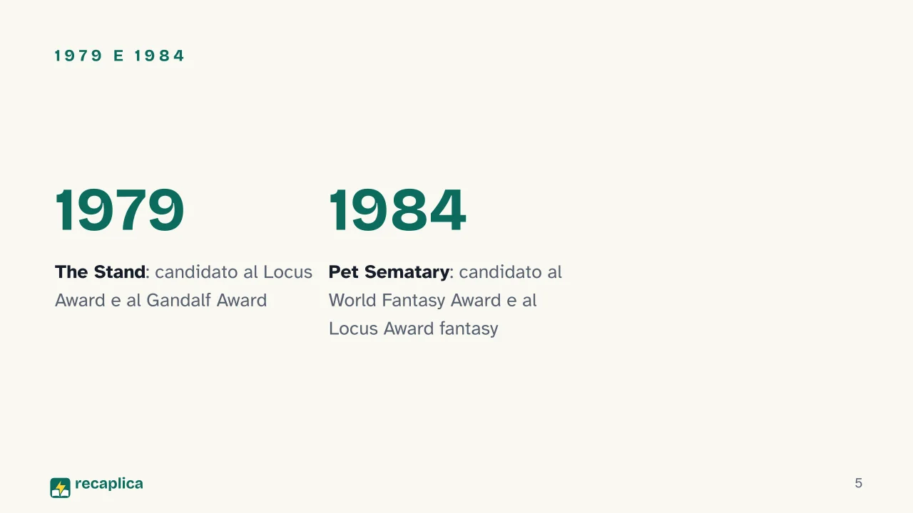 Slide 5 della presentazione su Libri di Stephen King: 1979 e 1984