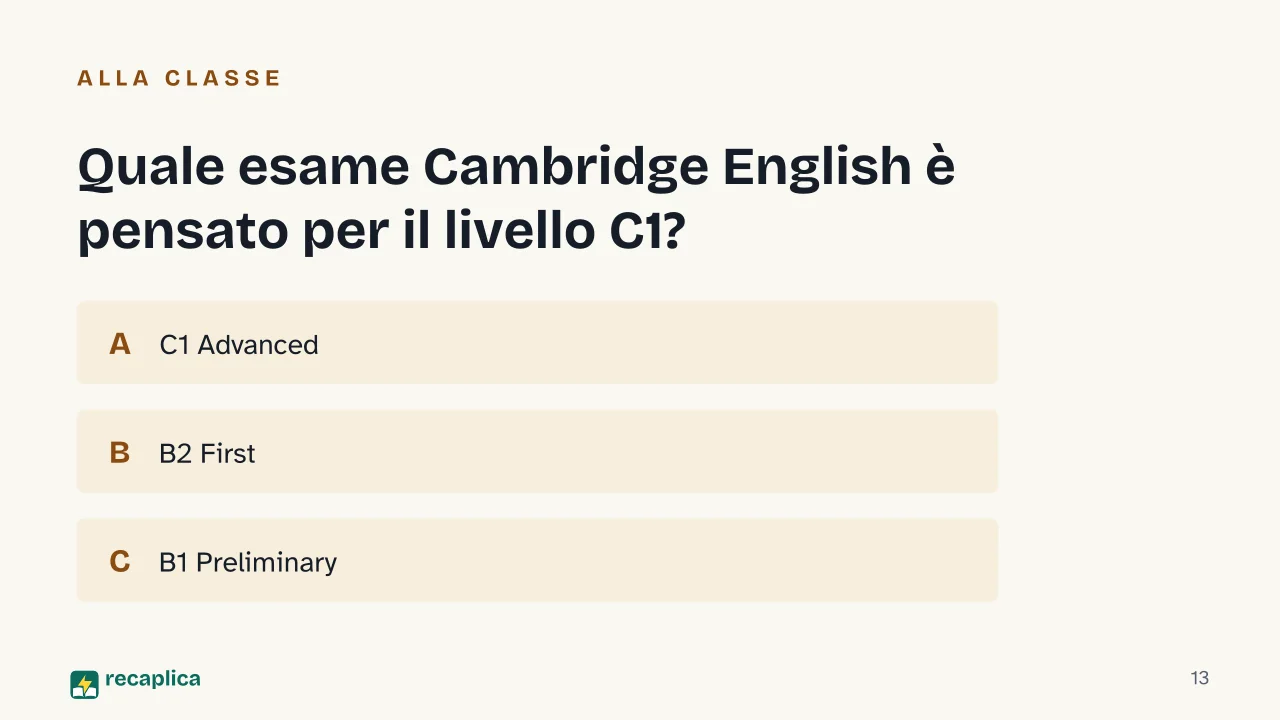 Slide 13 della presentazione su Livello inglese B1, B2, C1: Quale esame Cambridge English è pensato per il livello C1?