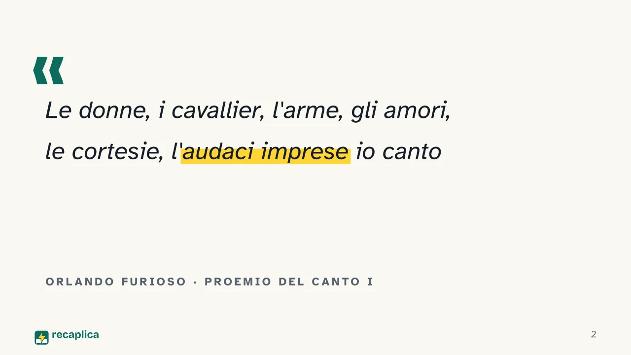 Slide 2 della presentazione su Orlando Furioso: Orlando Furioso · proemio del canto I