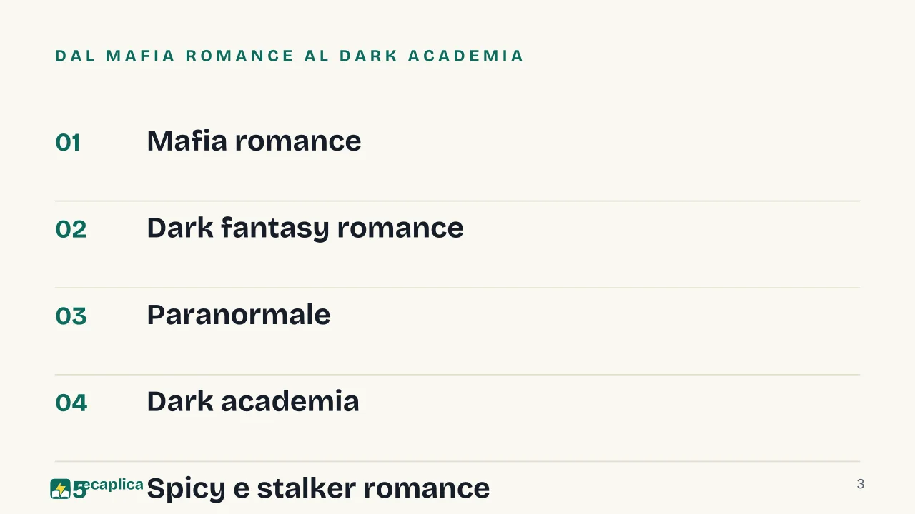Slide 3 della presentazione su Libri dark romance: Dal mafia romance al dark academia