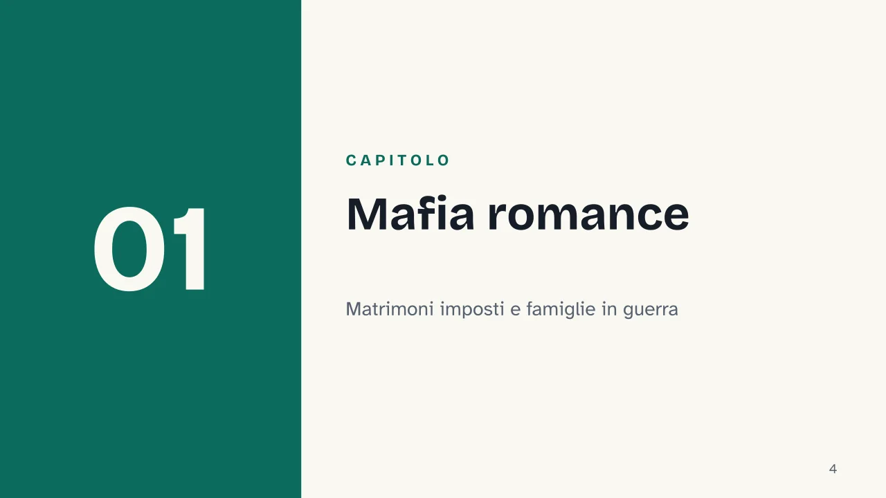 Slide 4 della presentazione su Libri dark romance: Capitolo 01: Mafia romance