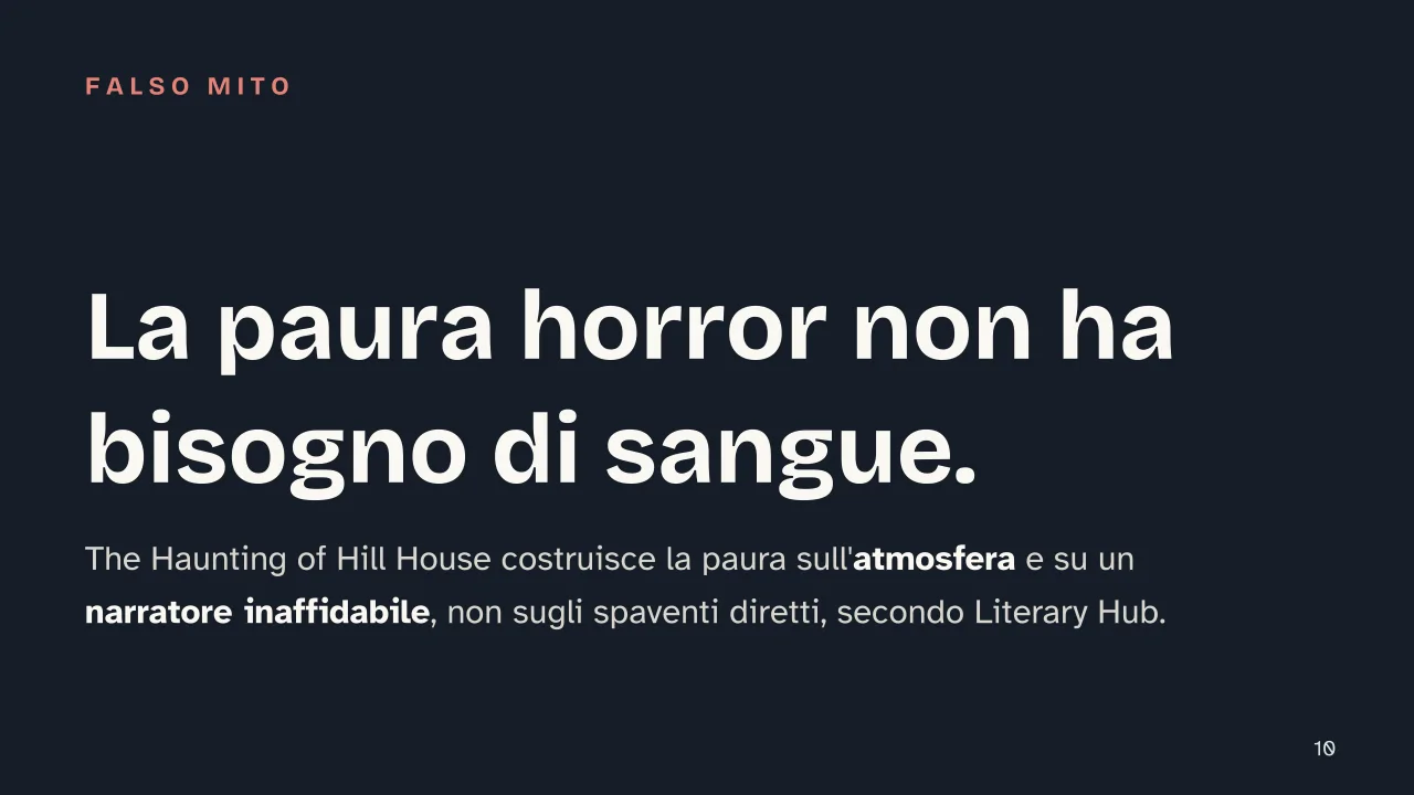 Slide 10 della presentazione su Migliori libri horror: La paura horror non ha bisogno di sangue.