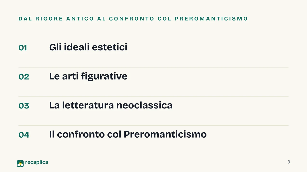Slide 3 della presentazione su Neoclassicismo: Dal rigore antico al confronto col Preromanticismo