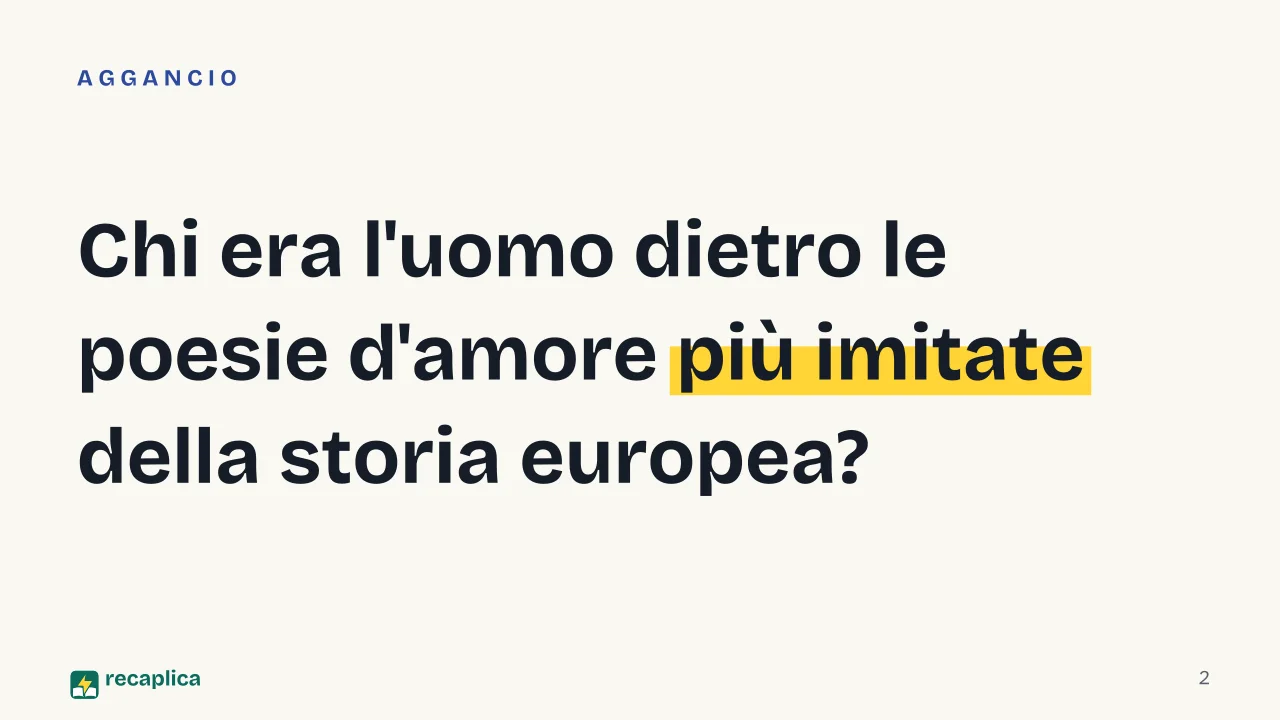 Slide 2 della presentazione su Petrarca e il Canzoniere: Chi era l'uomo dietro le poesie d'amore più imitate della storia europea?