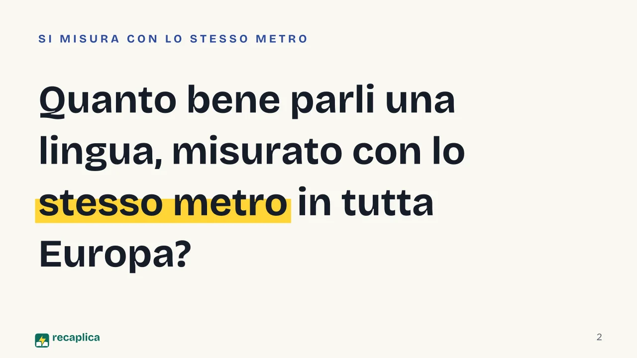 Slide 2 della presentazione su QCER: Quanto bene parli una lingua, misurato con lo stesso metro in tutta Europa?