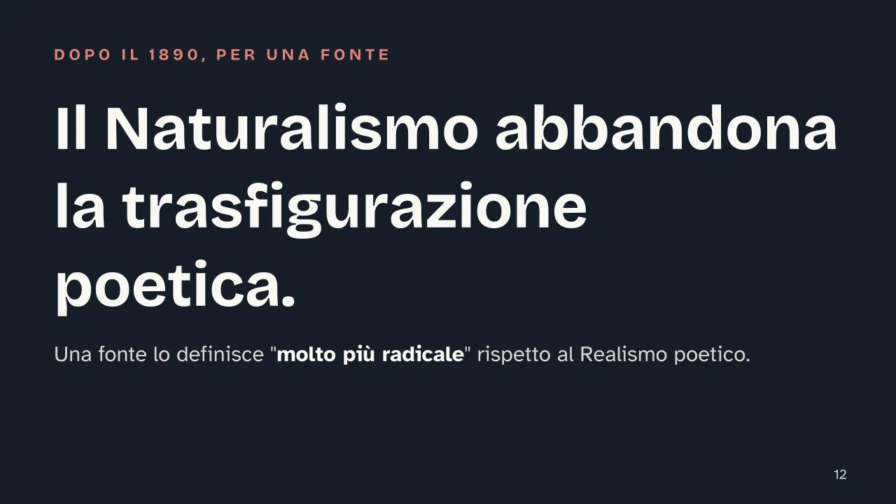 Slide 12 della presentazione su Realismo tedesco: Il Naturalismo abbandona la trasfigurazione poetica.
