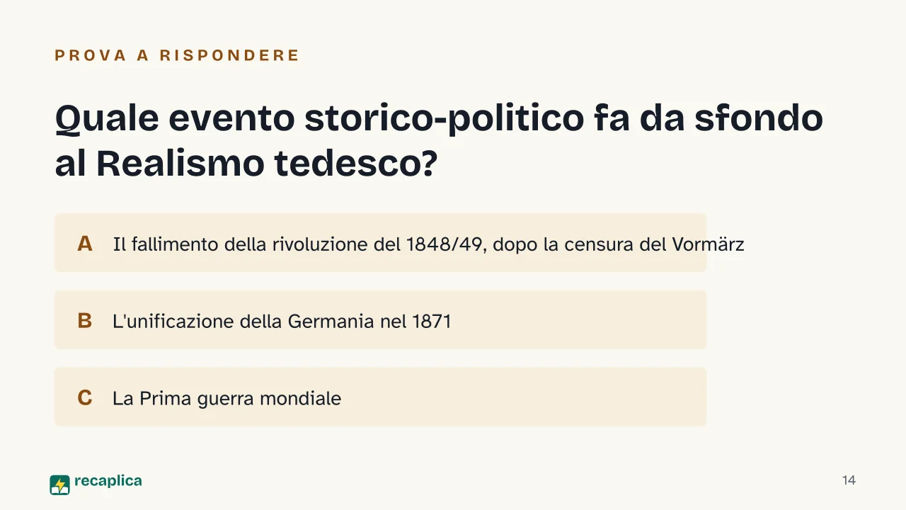 Slide 14 della presentazione su Realismo tedesco: Quale evento storico-politico fa da sfondo al Realismo tedesco?