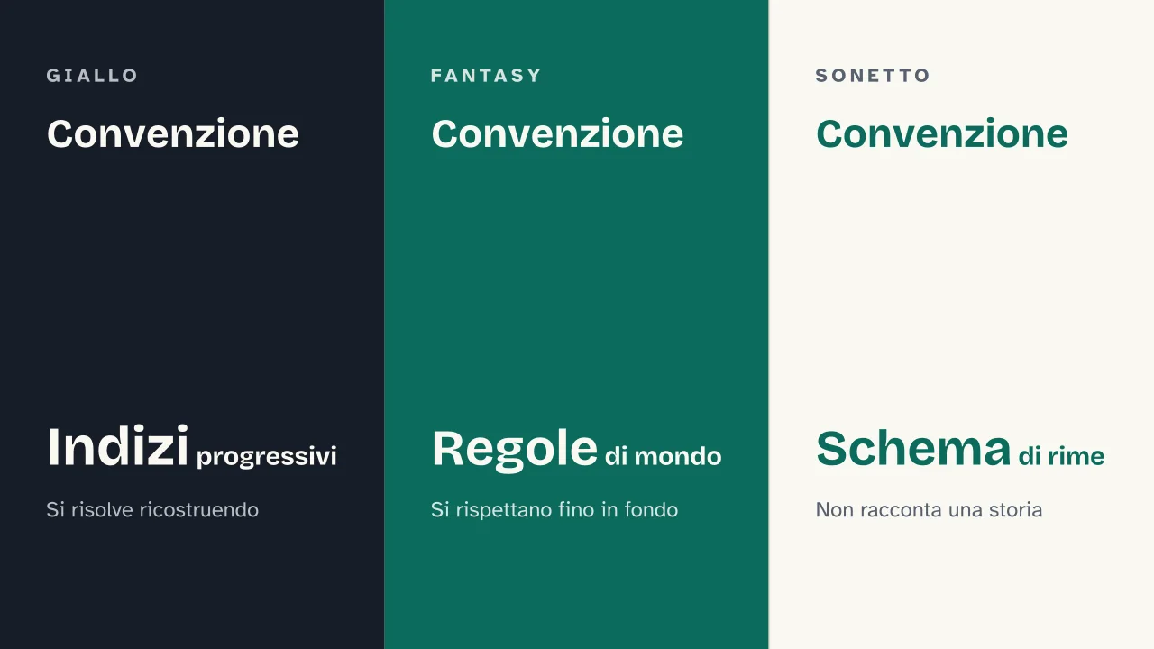 Slide 13 della presentazione su Genere narrativo: Convenzione · Convenzione · Convenzione
