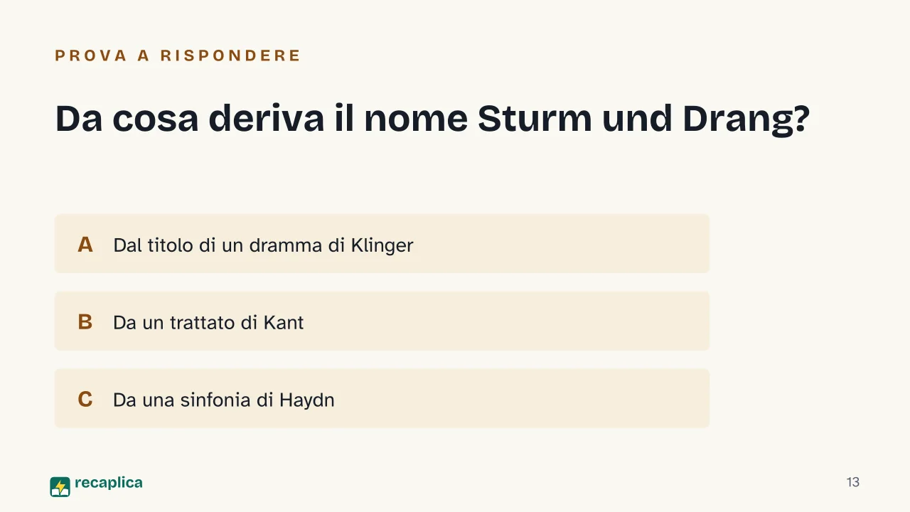 Slide 13 della presentazione su Sturm und Drang: Da cosa deriva il nome Sturm und Drang?