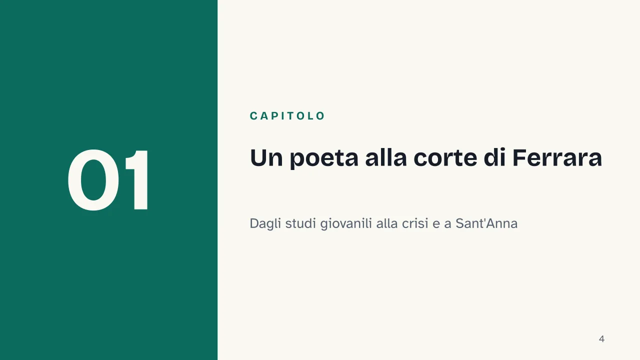 Slide 4 della presentazione su Torquato Tasso: Capitolo 01: Un poeta alla corte di Ferrara