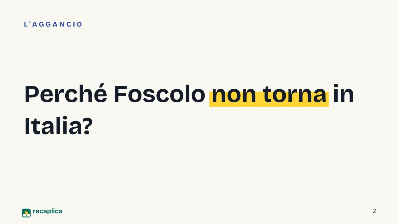 Slide 2 della presentazione su Ugo Foscolo: Perché Foscolo non torna in Italia?