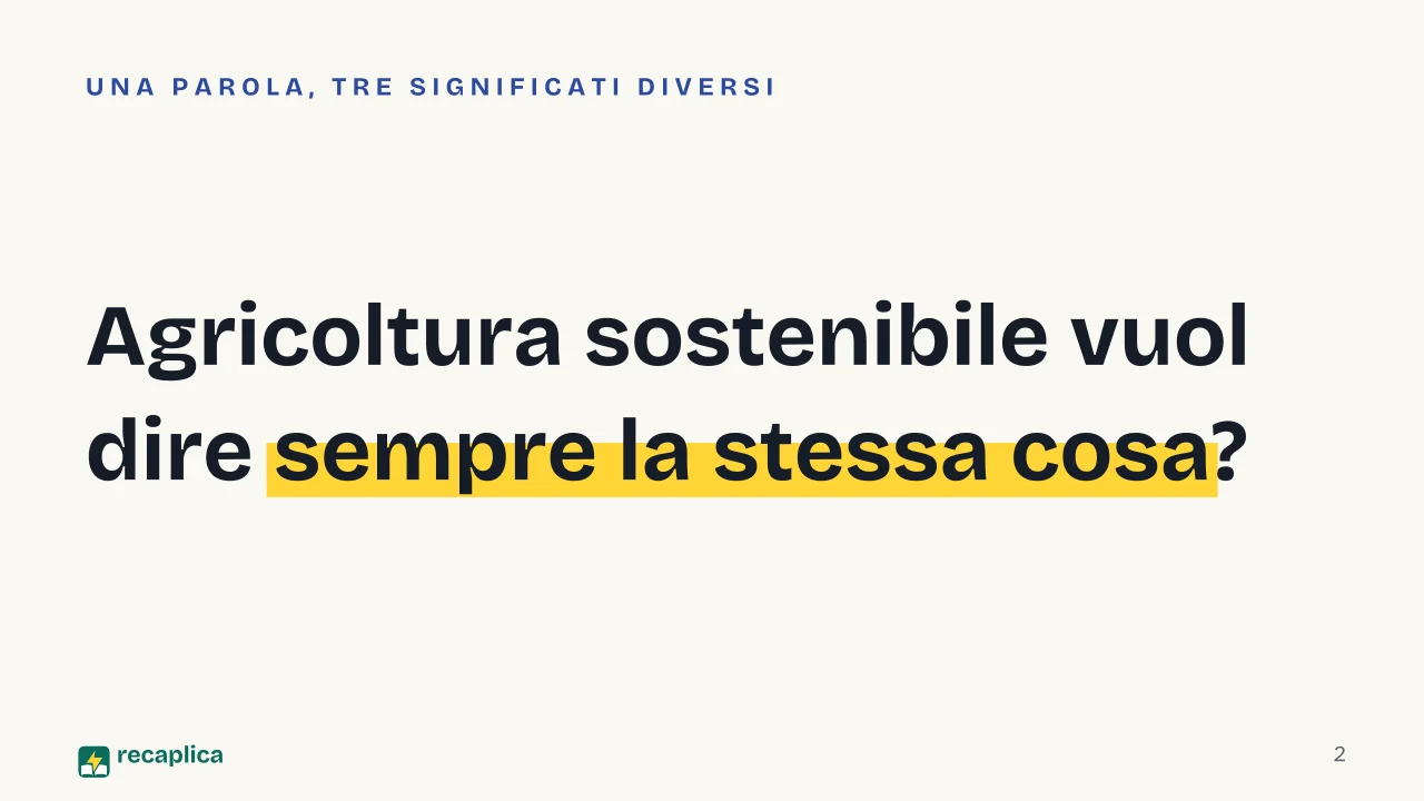 Slide 2 della presentazione su Agricoltura sostenibile: Agricoltura sostenibile vuol dire sempre la stessa cosa?