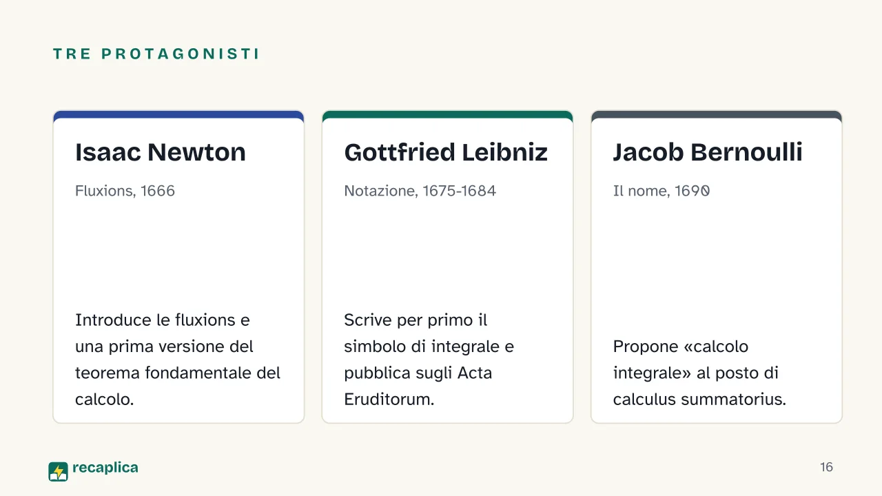 Slide 16 della presentazione su Analisi matematica: Tre protagonisti: Isaac Newton, Gottfried Leibniz, Jacob Bernoulli