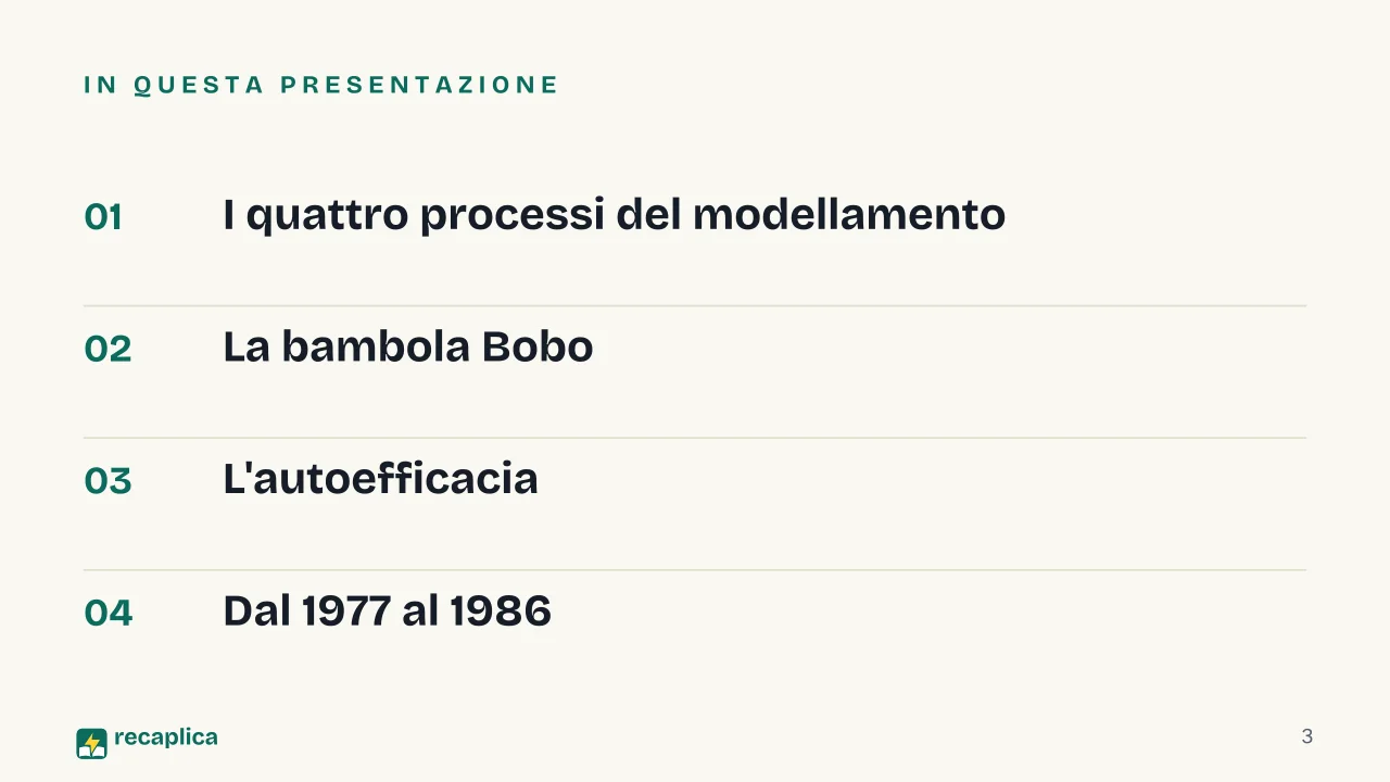 Slide 3 della presentazione su Bandura e la teoria dell'apprendimento sociale, tra osservazione e autoefficacia: In questa presentazione
