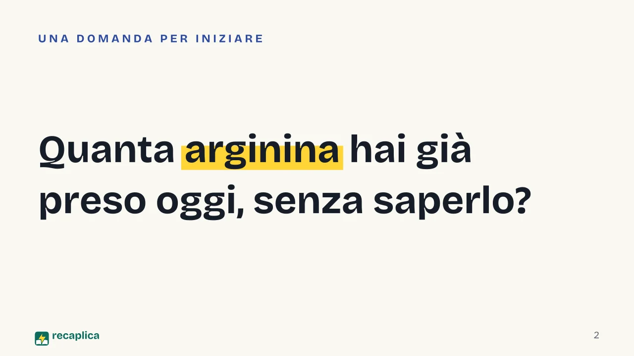Slide 2 della presentazione su Arginina: Quanta arginina hai già preso oggi, senza saperlo?