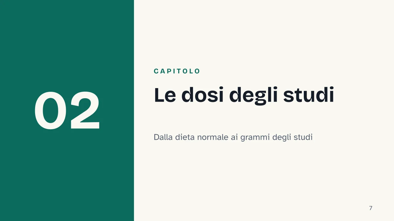Slide 7 della presentazione su Arginina: Capitolo 02: Le dosi degli studi