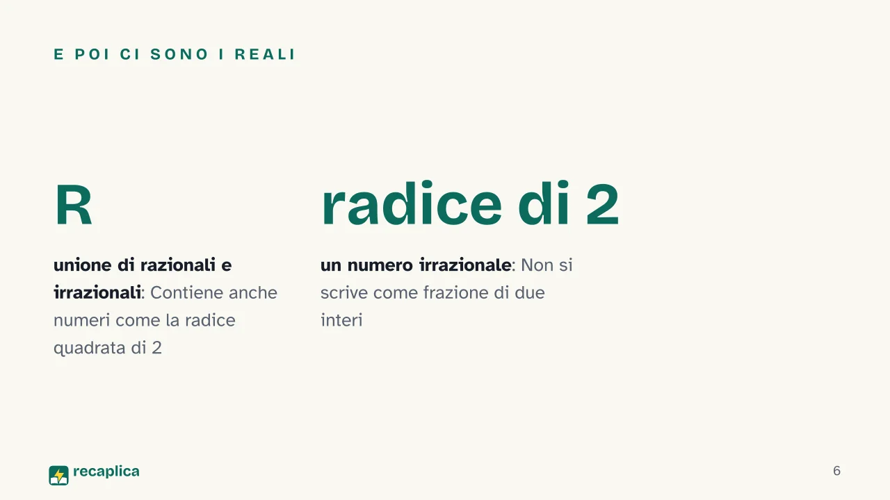 Slide 6 della presentazione su Aritmetica: E poi ci sono i reali