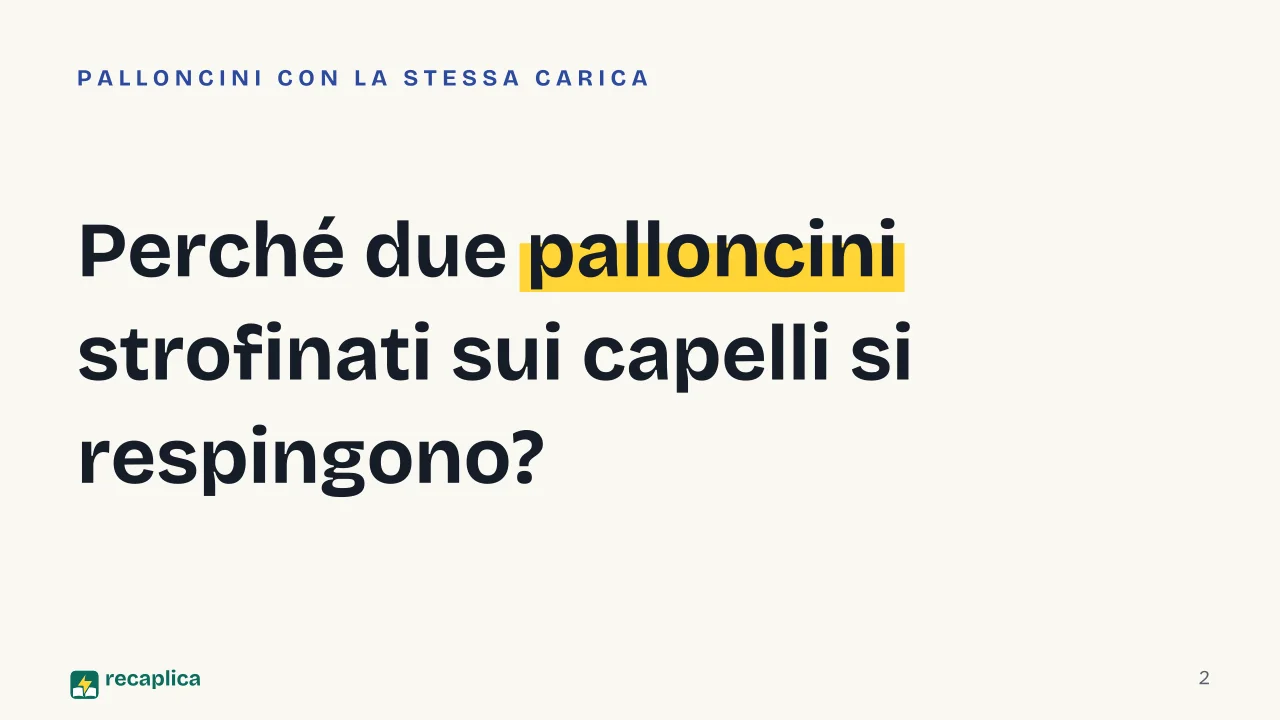 Slide 2 della presentazione su Campo elettrico: Perché due palloncini strofinati sui capelli si respingono?