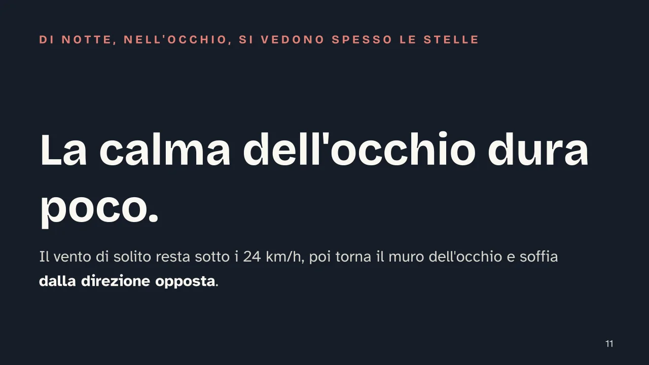 Slide 11 della presentazione su Ciclone: La calma dell'occhio dura poco.
