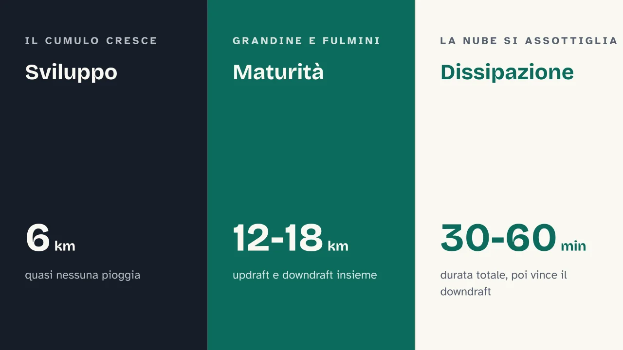 Slide 7 della presentazione su Come si formano i temporali: Sviluppo · Maturità · Dissipazione