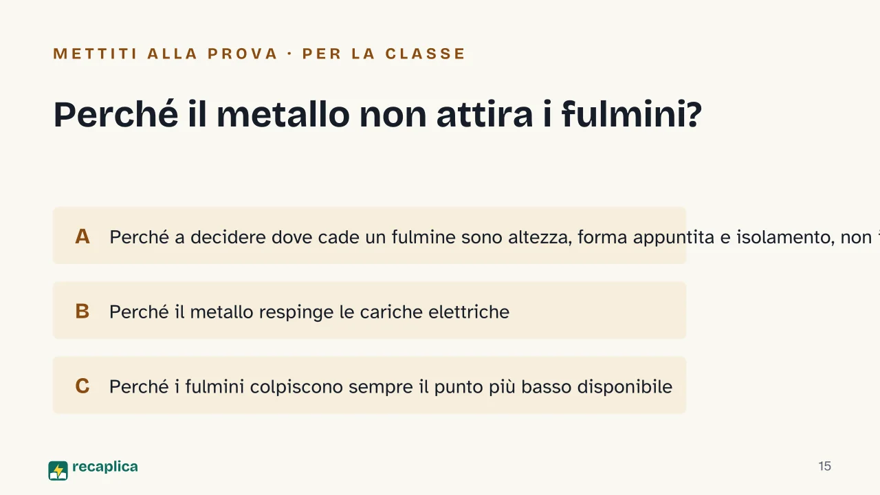 Slide 15 della presentazione su Come si formano i temporali: Perché il metallo non attira i fulmini?