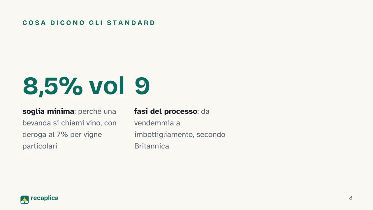 Slide 8 della presentazione su Come si produce il vino: Cosa dicono gli standard