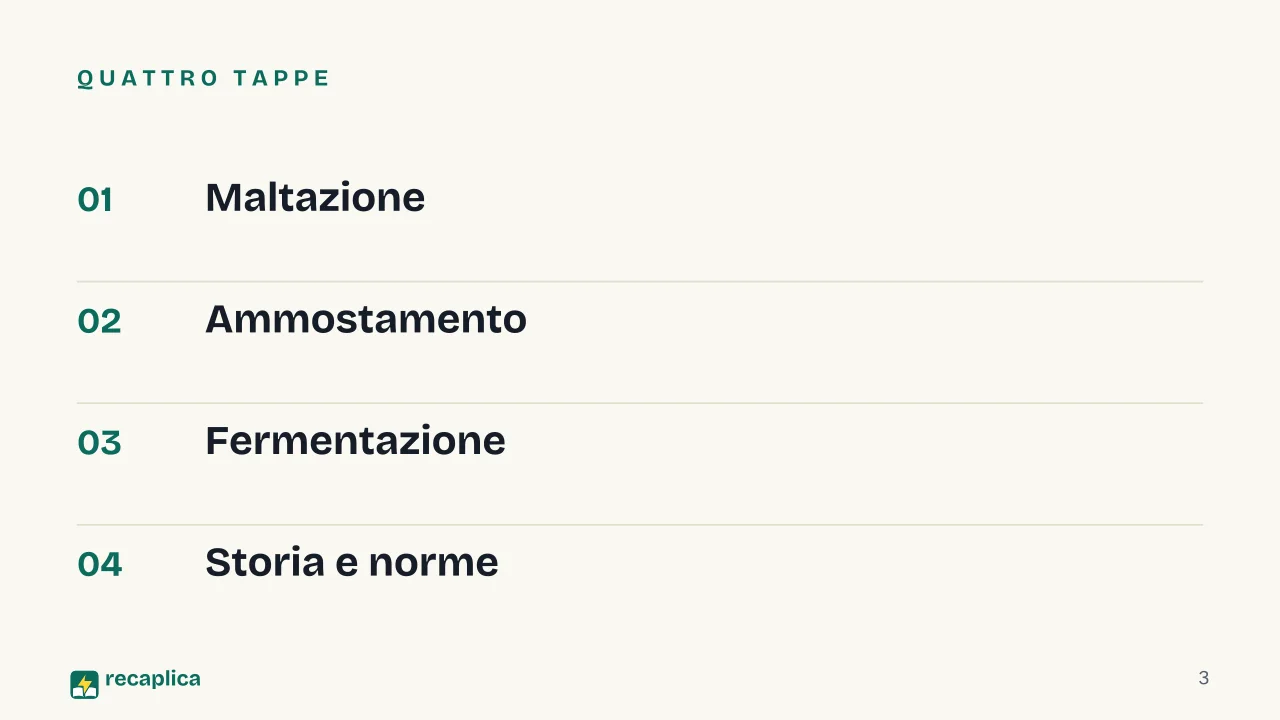 Slide 3 della presentazione su Come si produce la birra, dal malto alla fermentazione: Quattro tappe