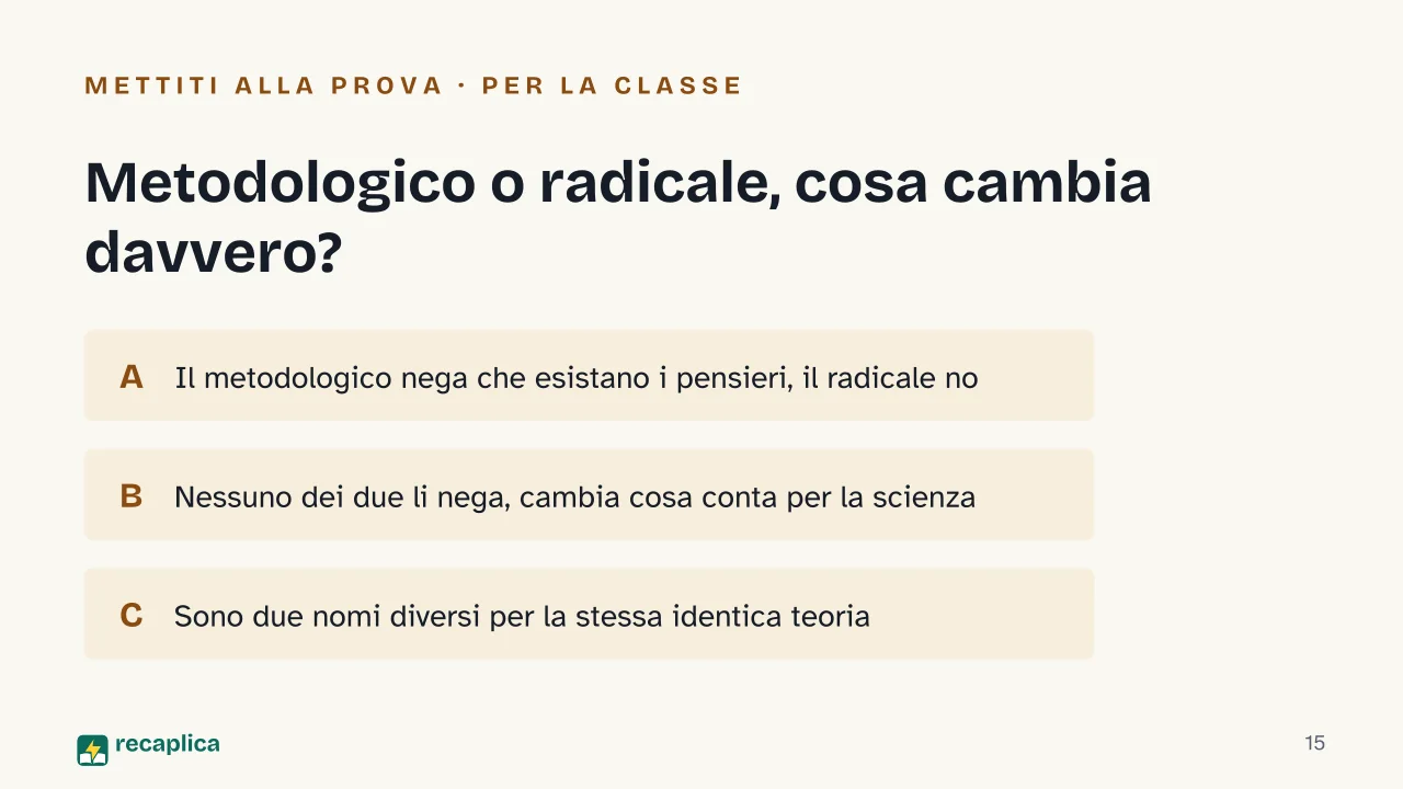 Slide 15 della presentazione su Comportamentismo: Metodologico o radicale, cosa cambia davvero?